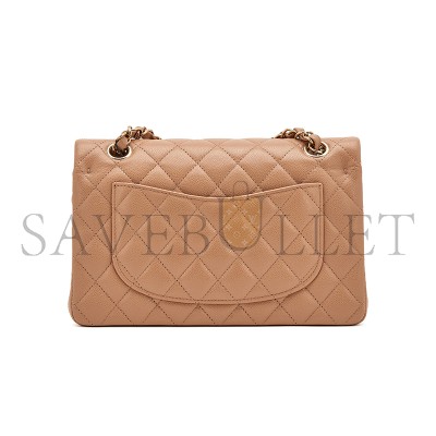 CHANEL MASTER QUILTED CAVIAR SMALL CLASSIC DOUBLE FLAP BAG DARK BEIGE 203204 (23*14.5*6cm)